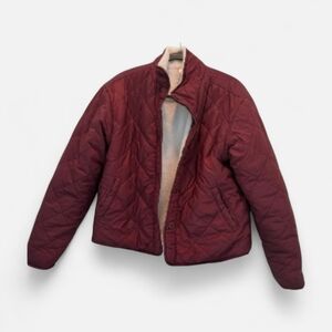 Joie Womens Reversible Burgundy  Quilted Sherpa Lined Jacket